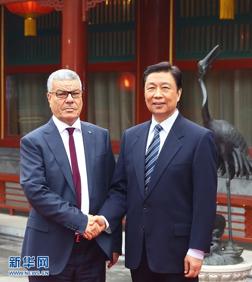 4月6日，國家副主席李源潮在北京會(huì)見由總書記薩伊達(dá)尼率領(lǐng)的阿爾及利亞民族解放陣線黨代表團(tuán)。 新華社記者 丁海濤 攝