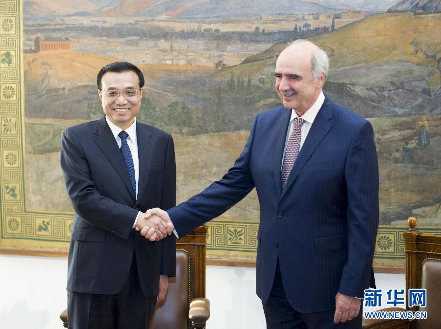 6月19日，國務(wù)院總理李克強(qiáng)在希臘議會大廈會見希臘議長米馬拉基斯。新華社記者 王曄 攝