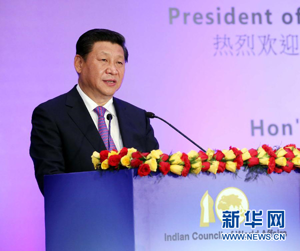 9月18日，國(guó)家主席習(xí)近平在印度世界事務(wù)委員會(huì)發(fā)表題為《攜手追尋民族復(fù)興之夢(mèng)》的重要演講。 新華社記者 姚大偉 攝