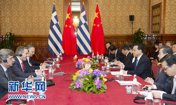 10月16日，中國國務院總理李克強在意大利米蘭會見希臘總理薩馬拉斯。 新華社記者 謝環(huán)馳 攝