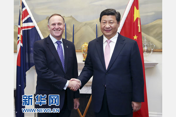 11月20日，國家主席習(xí)近平在惠靈頓同新西蘭總理約翰·基舉行會談。 新華社記者 姚大偉 攝