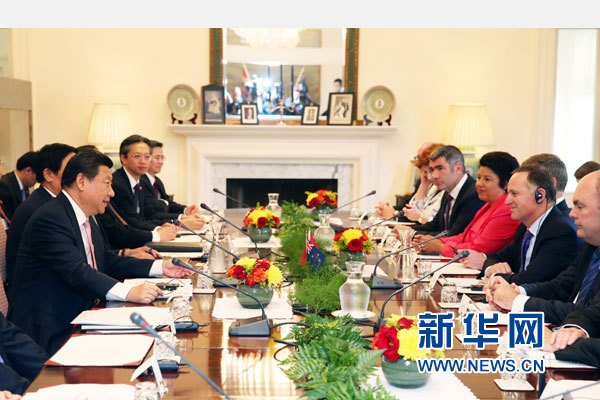 11月20日，中國國家主席習(xí)近平在惠靈頓同新西蘭總理約翰·基舉行會談。 新華社記者 馬占成 攝