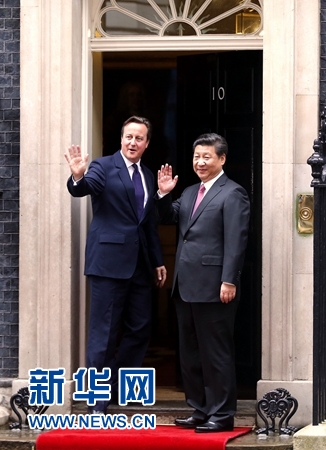 10月21日，國家主席習(xí)近平在倫敦唐寧街首相府同英國首相卡梅倫舉行會談。 新華社記者 鞠鵬 攝 