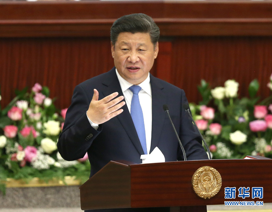 6月22日，國家主席習(xí)近平在塔什干烏茲別克斯坦最高會議立法院發(fā)表題為《攜手共創(chuàng)絲綢之路新輝煌》的重要演講。 新華社記者馬占成攝