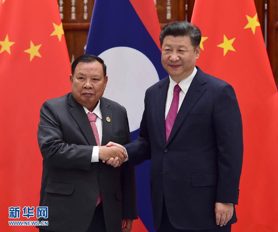 9月2日，國家主席習近平在杭州會見老撾國家主席本揚。新華社記者張鐸攝