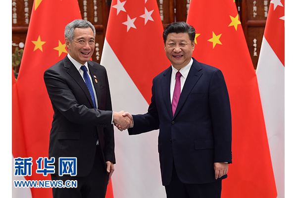 9月2日，國(guó)家主席習(xí)近平在杭州會(huì)見新加坡總理李顯龍。新華社記者張鐸攝