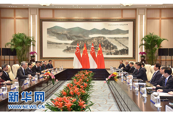 9月2日，國(guó)家主席習(xí)近平在杭州會(huì)見新加坡總理李顯龍。新華社記者張鐸攝