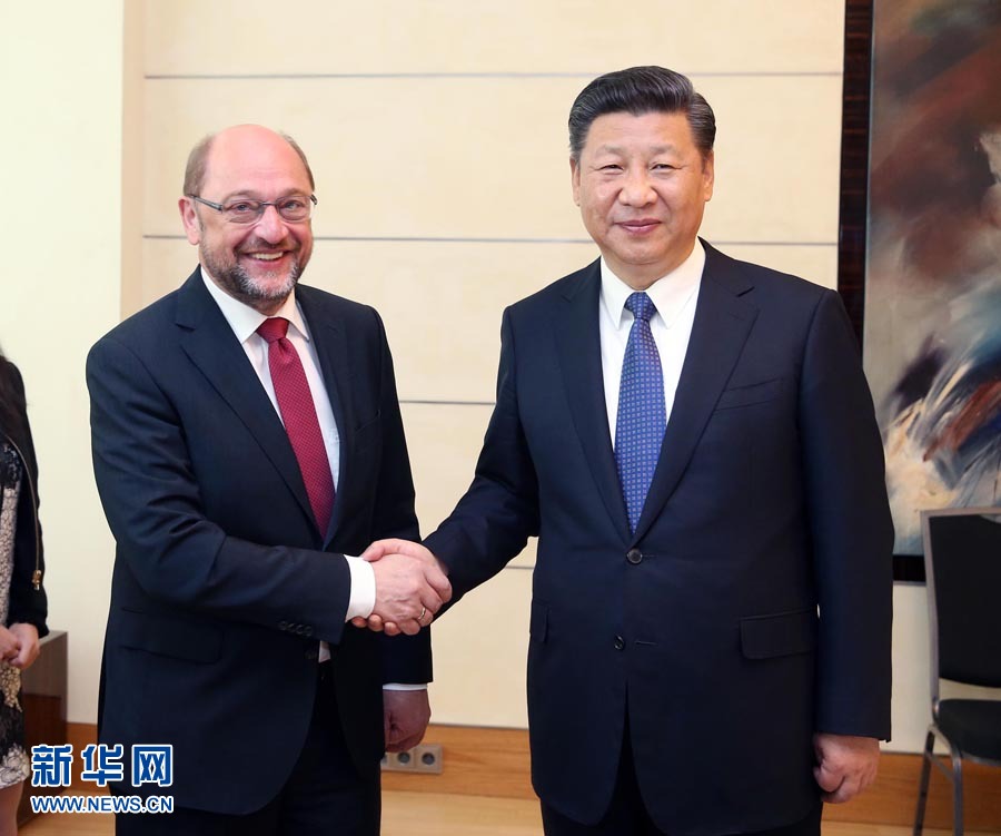7月6日，國家主席習(xí)近平在柏林會(huì)見德國社會(huì)民主黨主席舒爾茨。新華社記者 姚大偉 攝